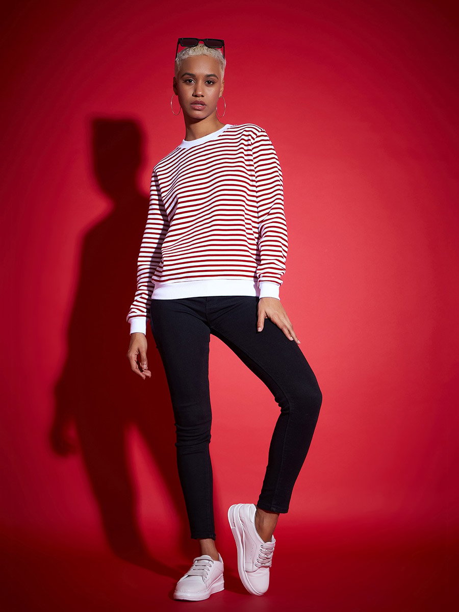 Regular Fit Striped Fleece Sweatshirt