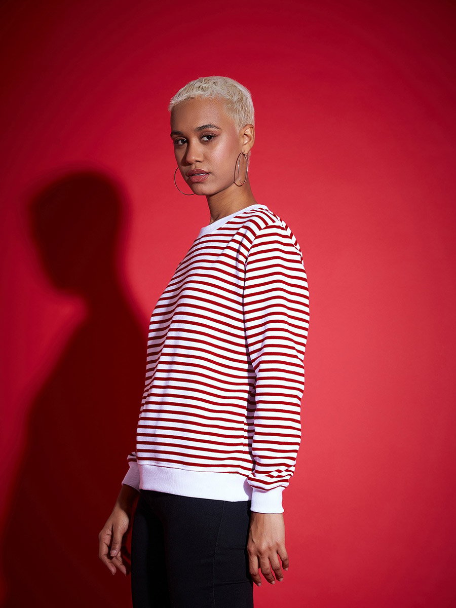 Regular Fit Striped Fleece Sweatshirt