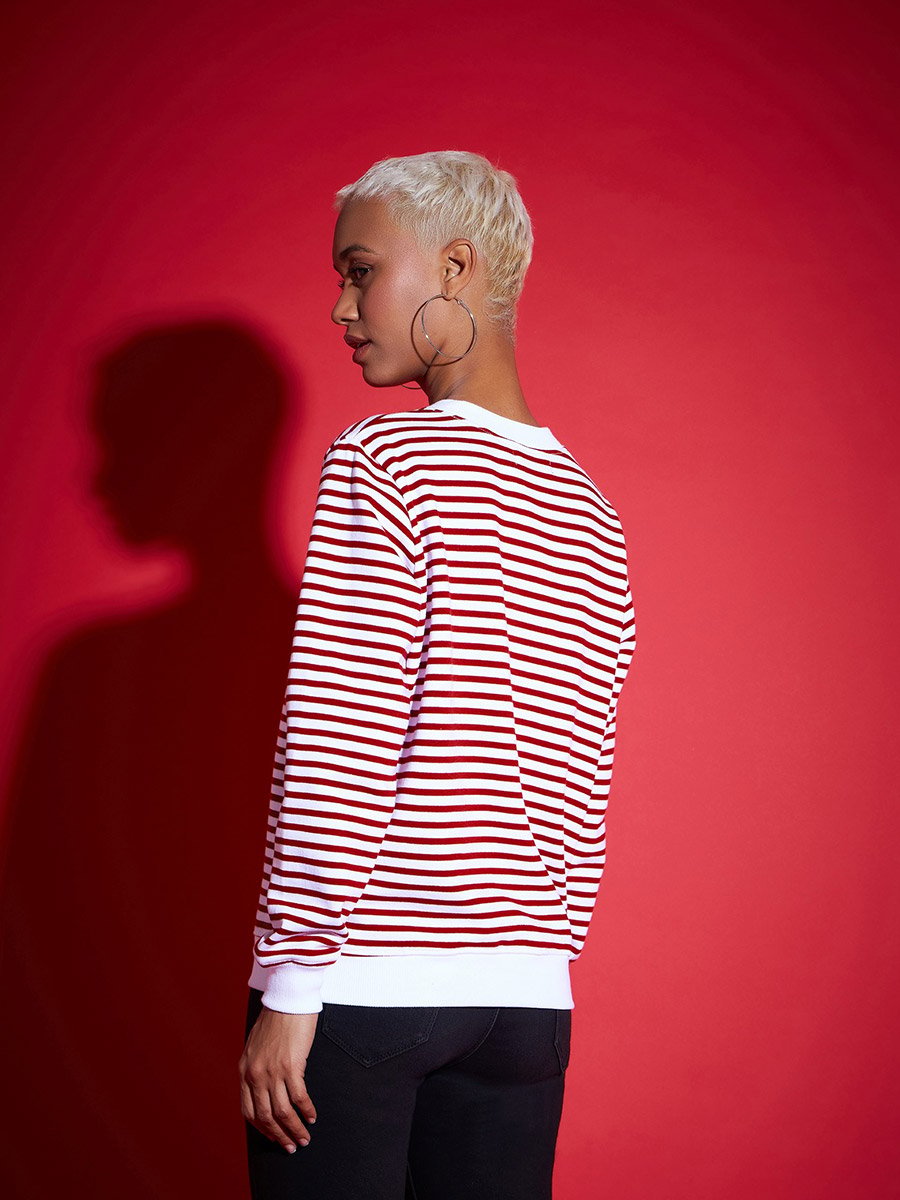 Regular Fit Striped Fleece Sweatshirt