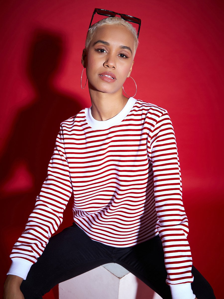 Regular Fit Striped Fleece Sweatshirt