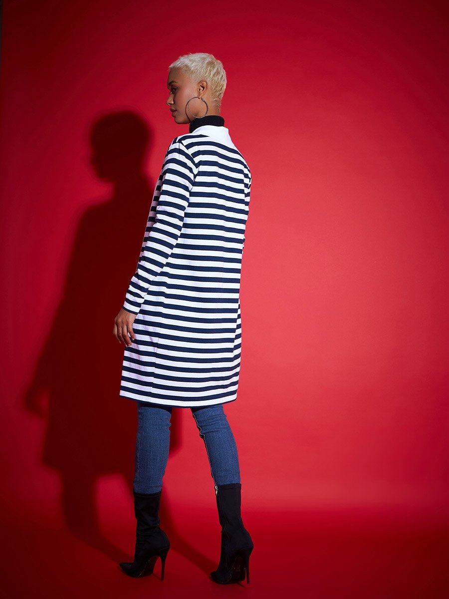 Striped Front Open Knit Shrug