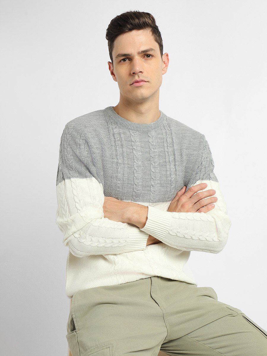 Textured Cable Knit Color Block Sweater