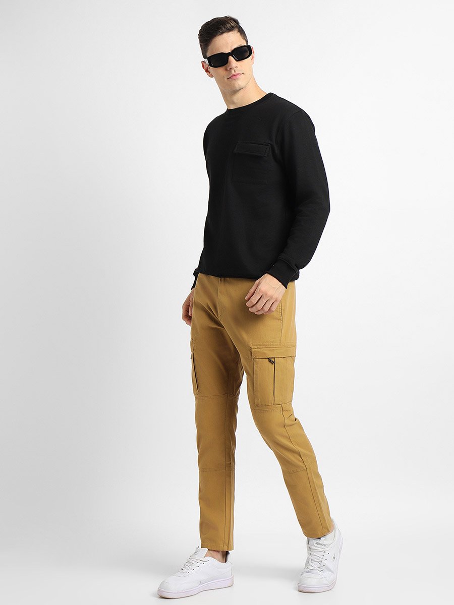 Mock Neck Regular Fit Solid Patch Pocket Sweatshirt