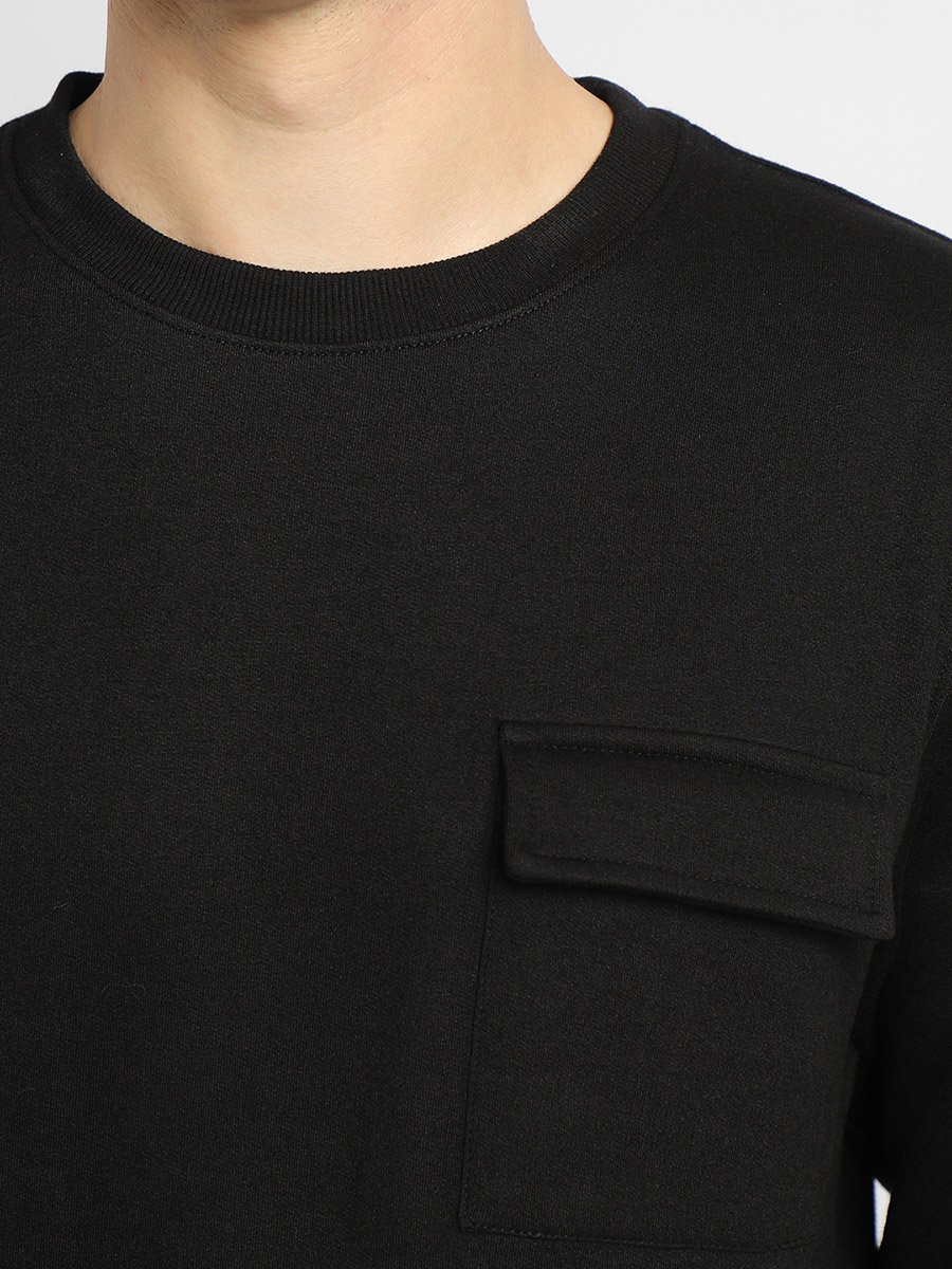Mock Neck Regular Fit Solid Patch Pocket Sweatshirt