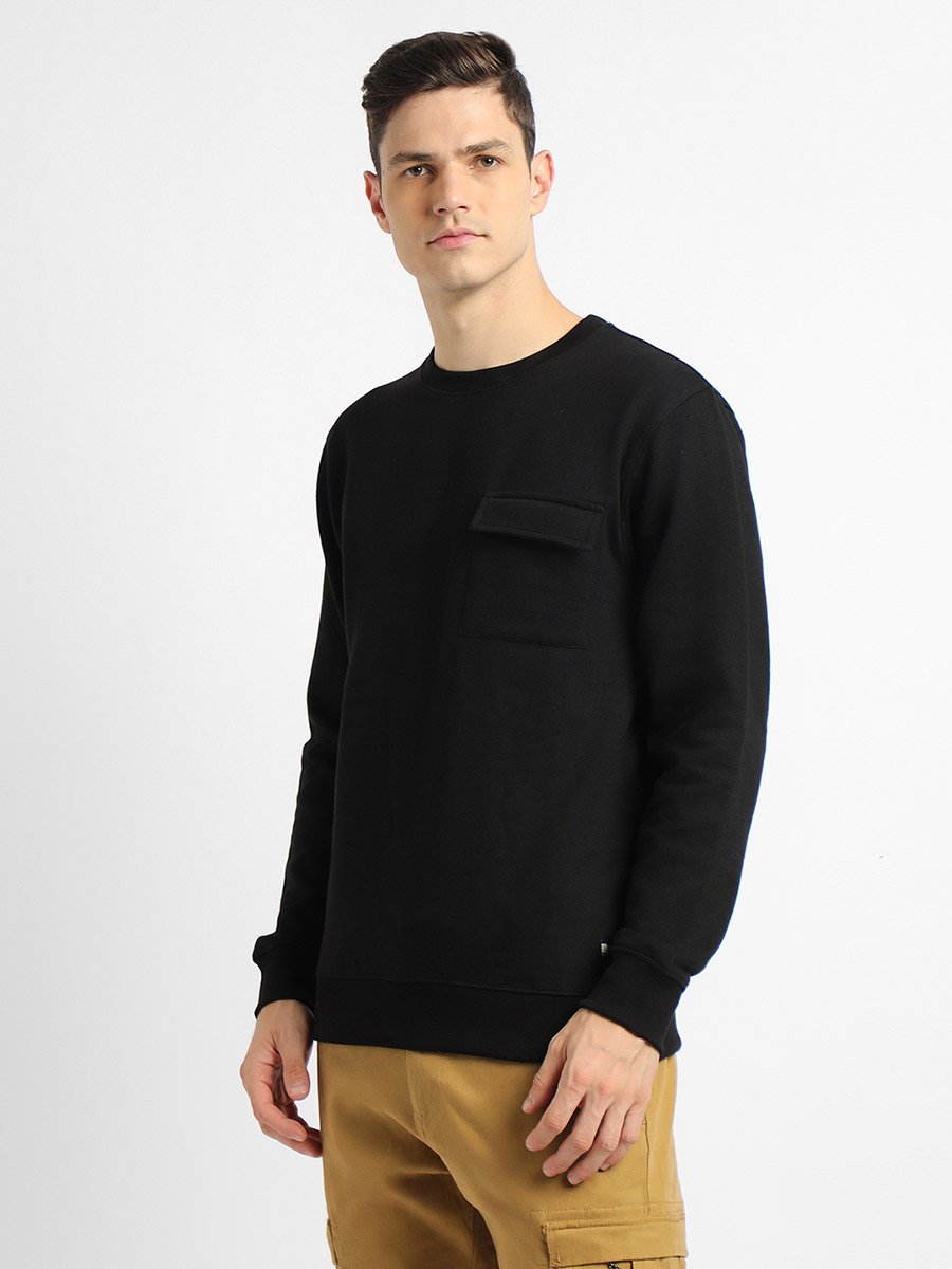 Mock Neck Regular Fit Solid Patch Pocket Sweatshirt