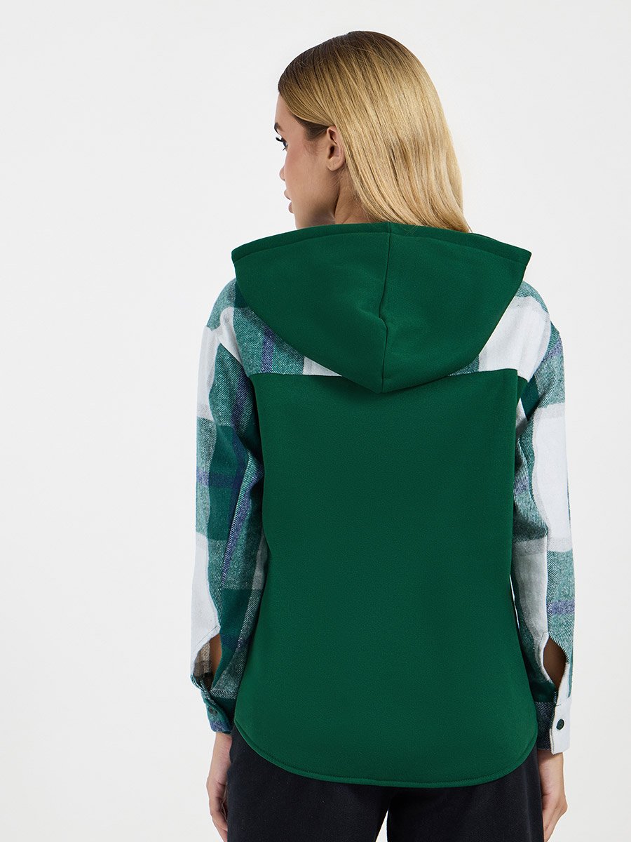 Checked Oversized Hooded Knit Shirt 