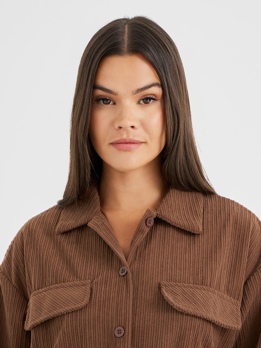 Brown Corduroy Long Sleeve Oversized Shirt