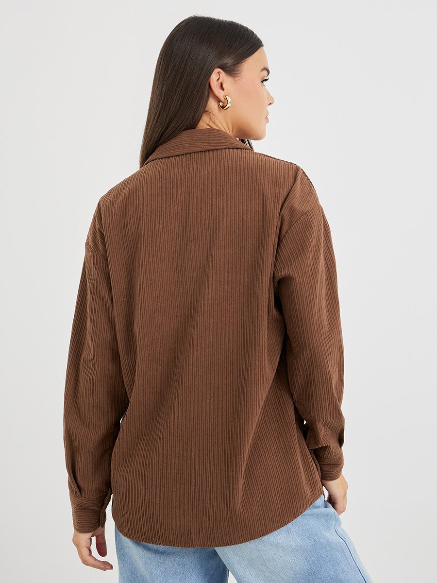 Brown Corduroy Long Sleeve Oversized Shirt