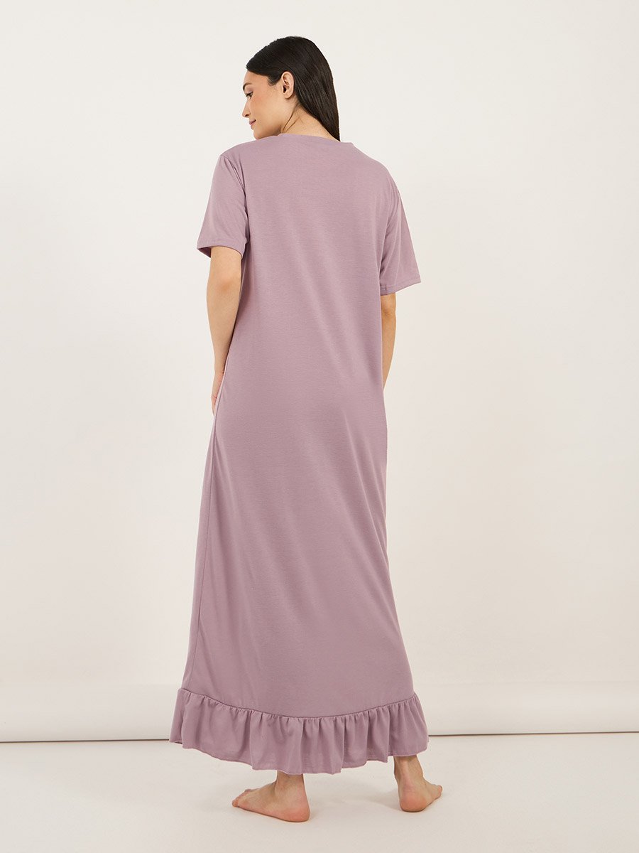 Slogan Print Ruffle Hem Sleep T-Shirt Dress
