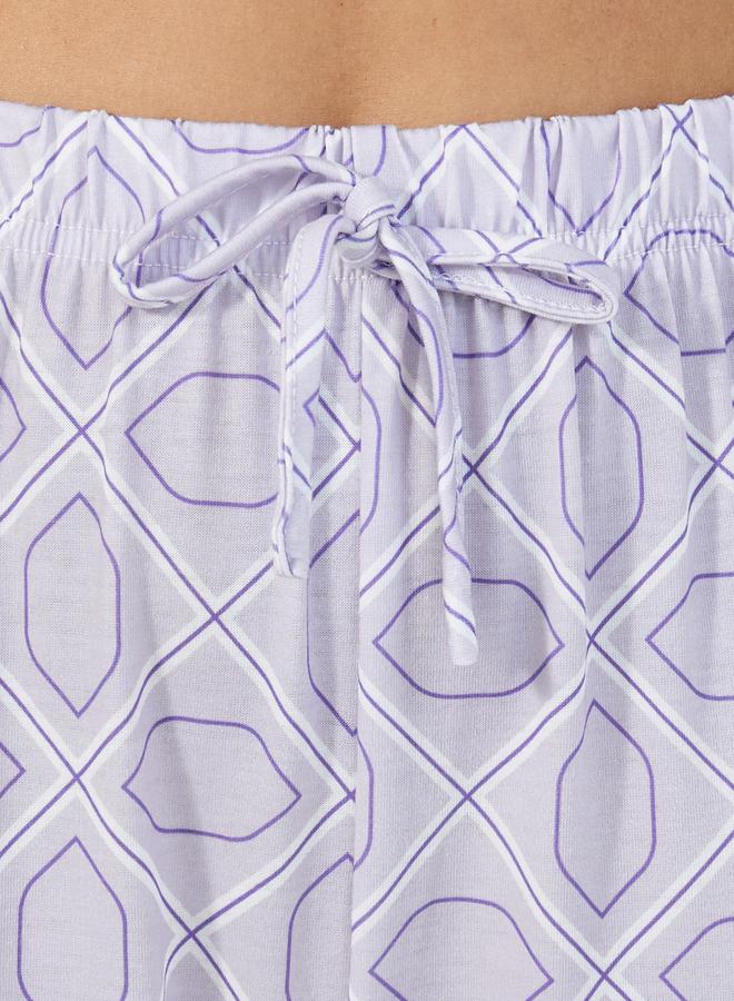 All-Over Abstract Print Piped Trim Detail Shirt and Pyjama Set