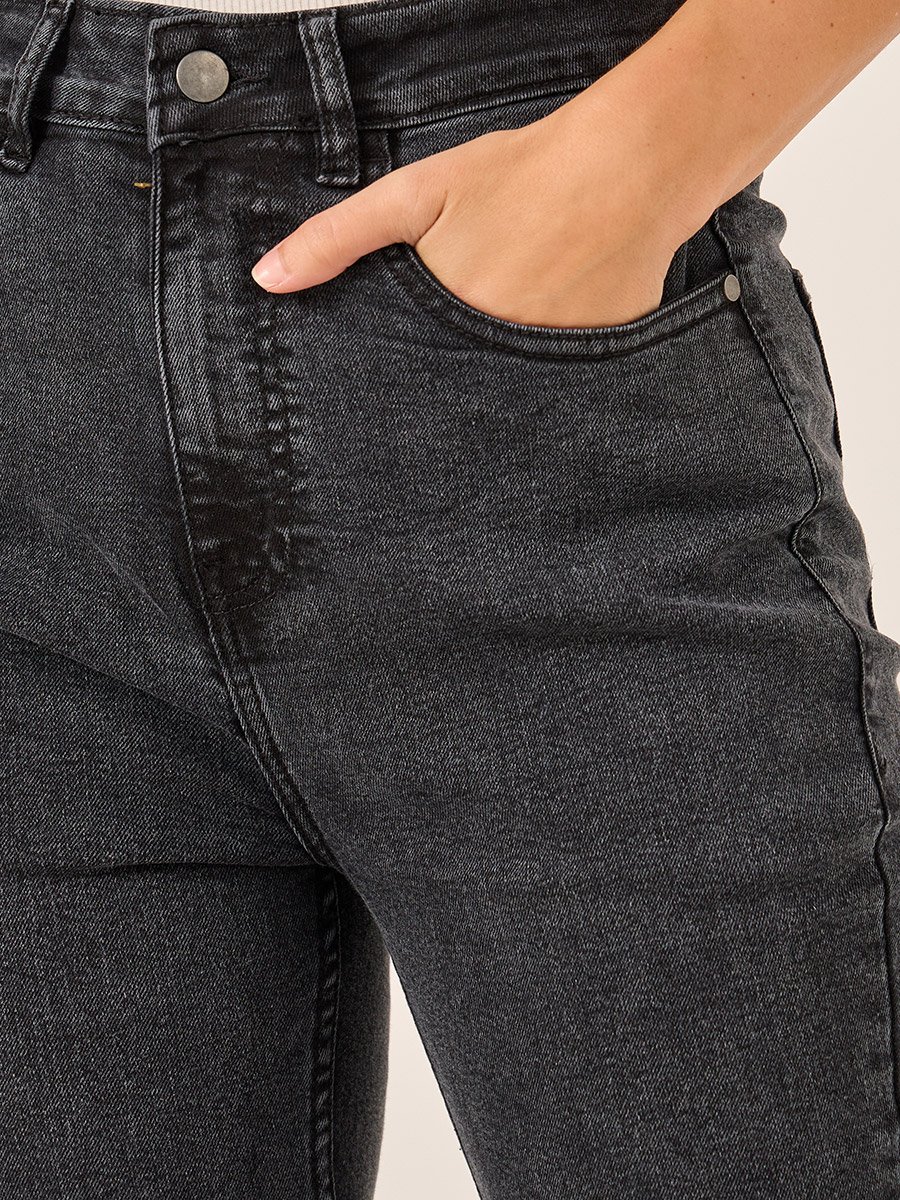 High Rise Distressed Bootcut Pants with Frayed Hem
