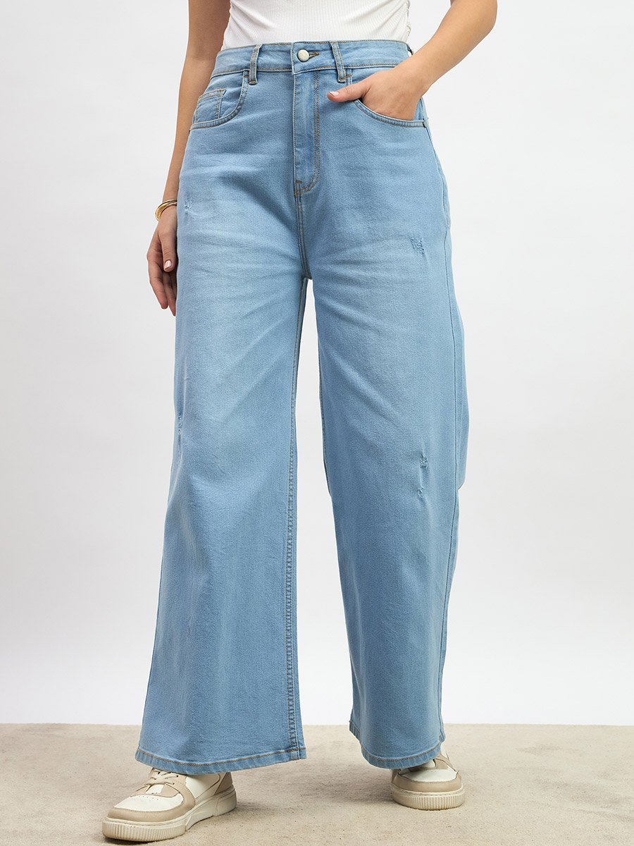 Mid Rise Wide Leg Faded Jeans