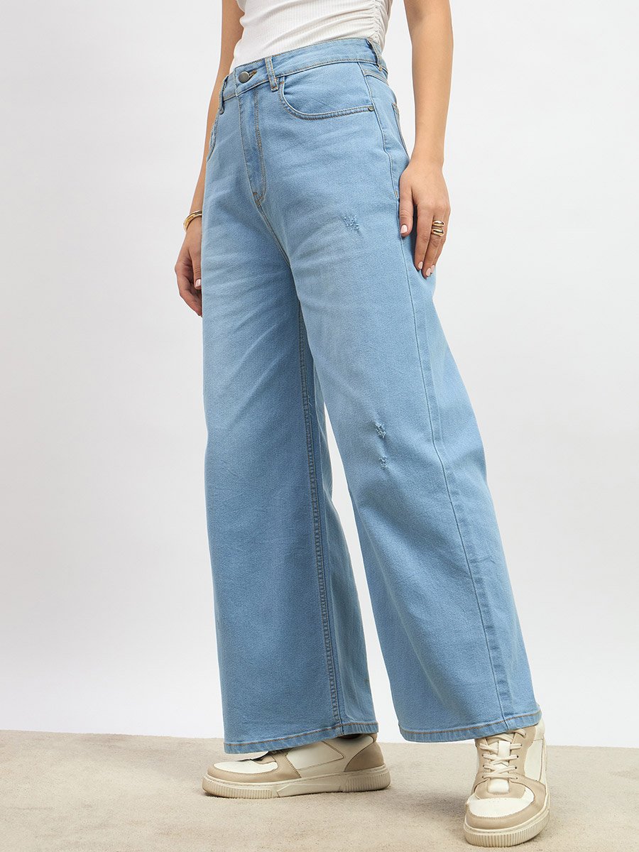 Mid Rise Wide Leg Faded Jeans