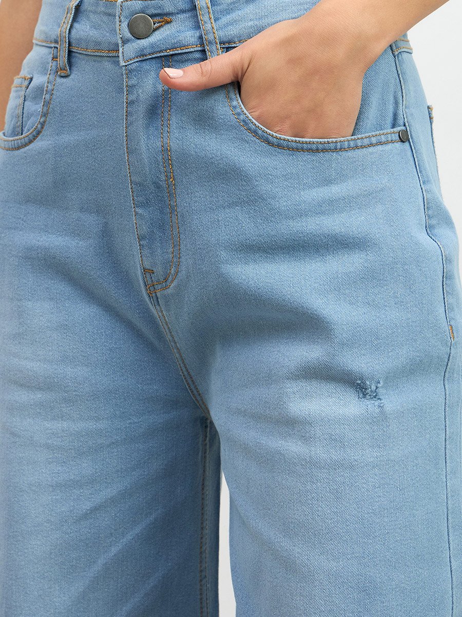 Mid Rise Wide Leg Faded Jeans