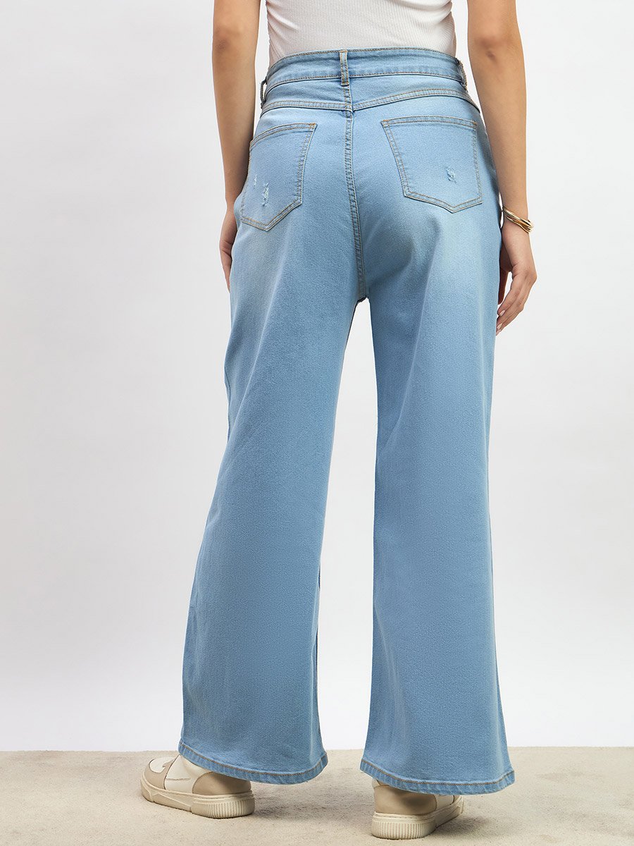 Mid Rise Wide Leg Faded Jeans