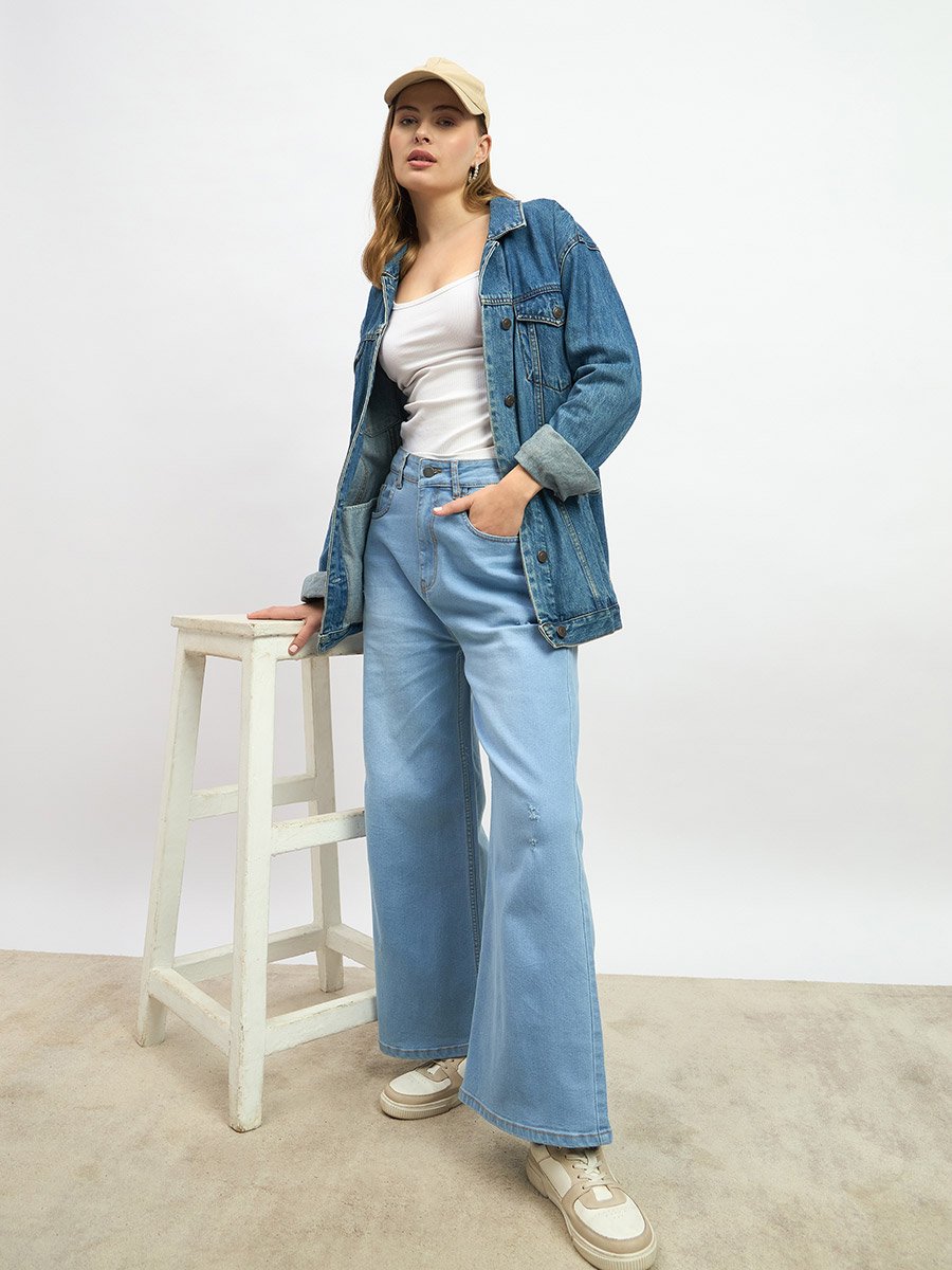 Mid Rise Wide Leg Faded Jeans
