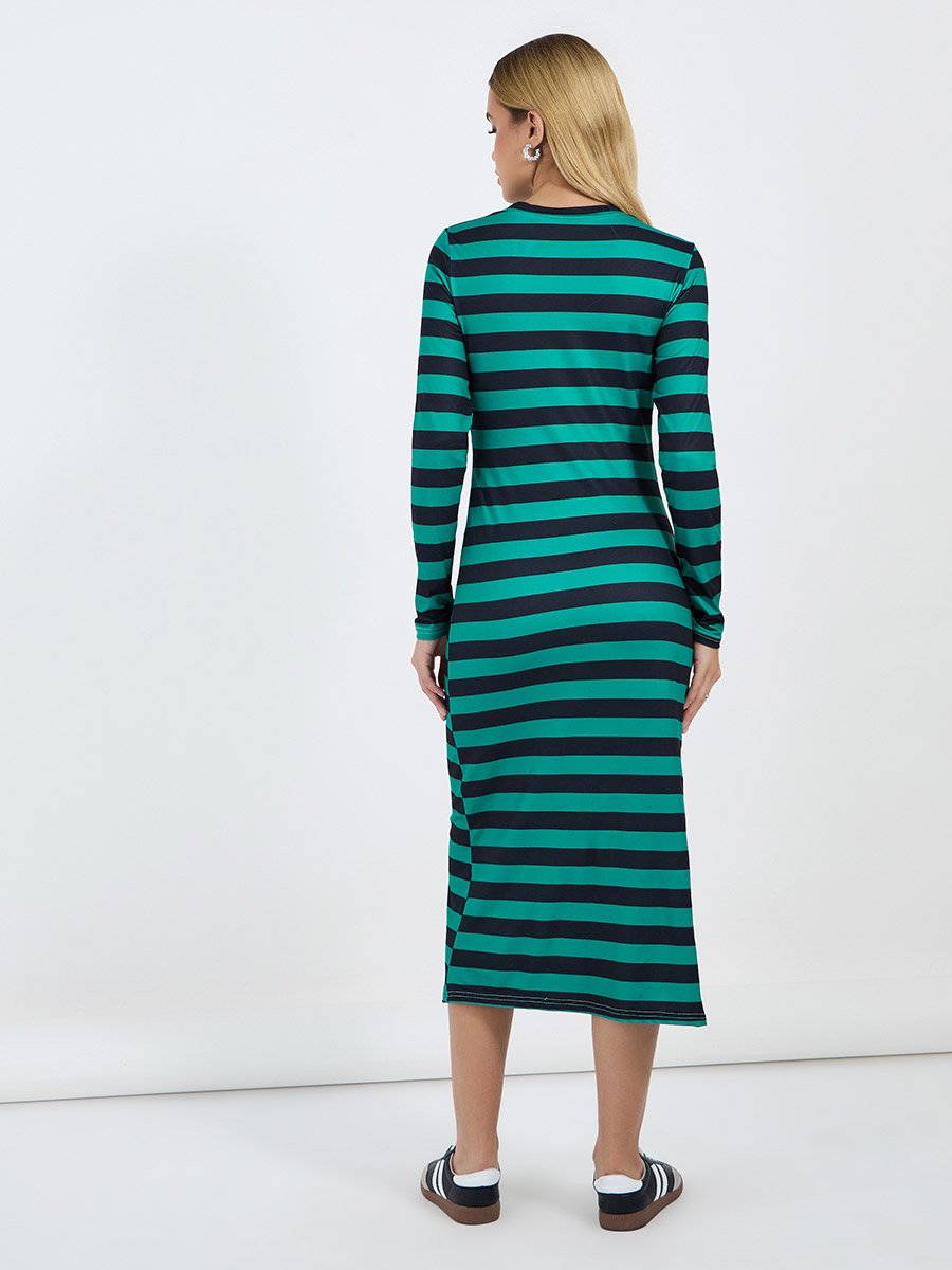 Striped Long Sleeves T-Shirt Midi Dress