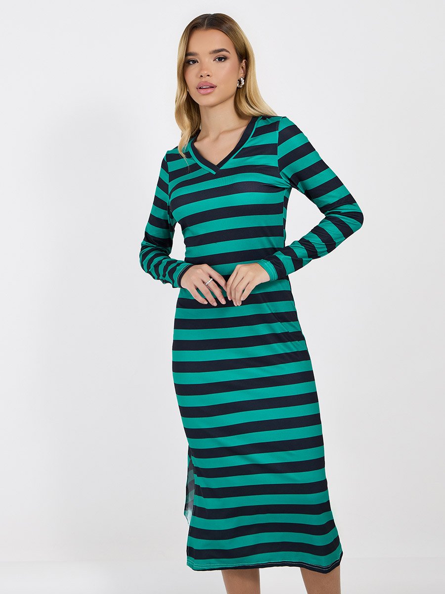 Striped Long Sleeves T-Shirt Midi Dress