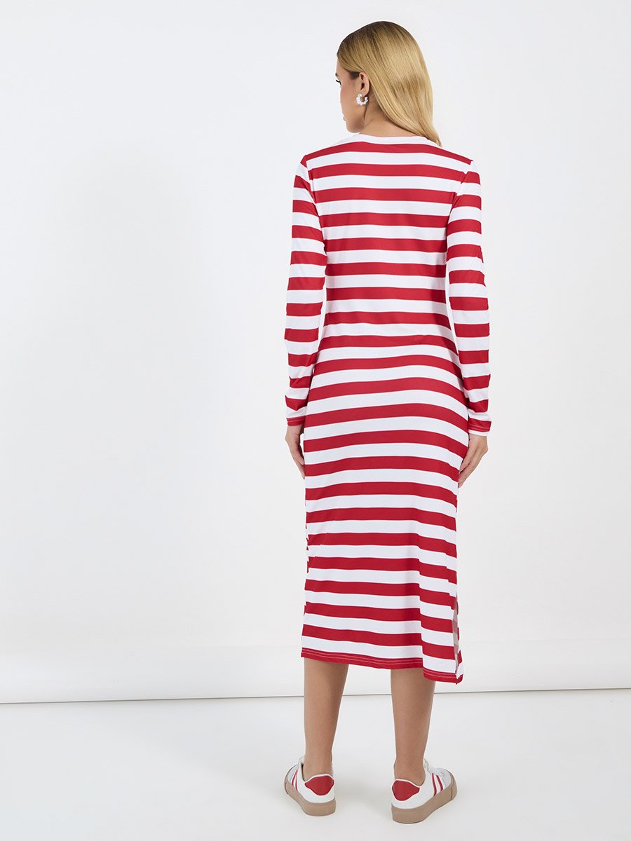 Striped Long Sleeves T-Shirt Midi Dress