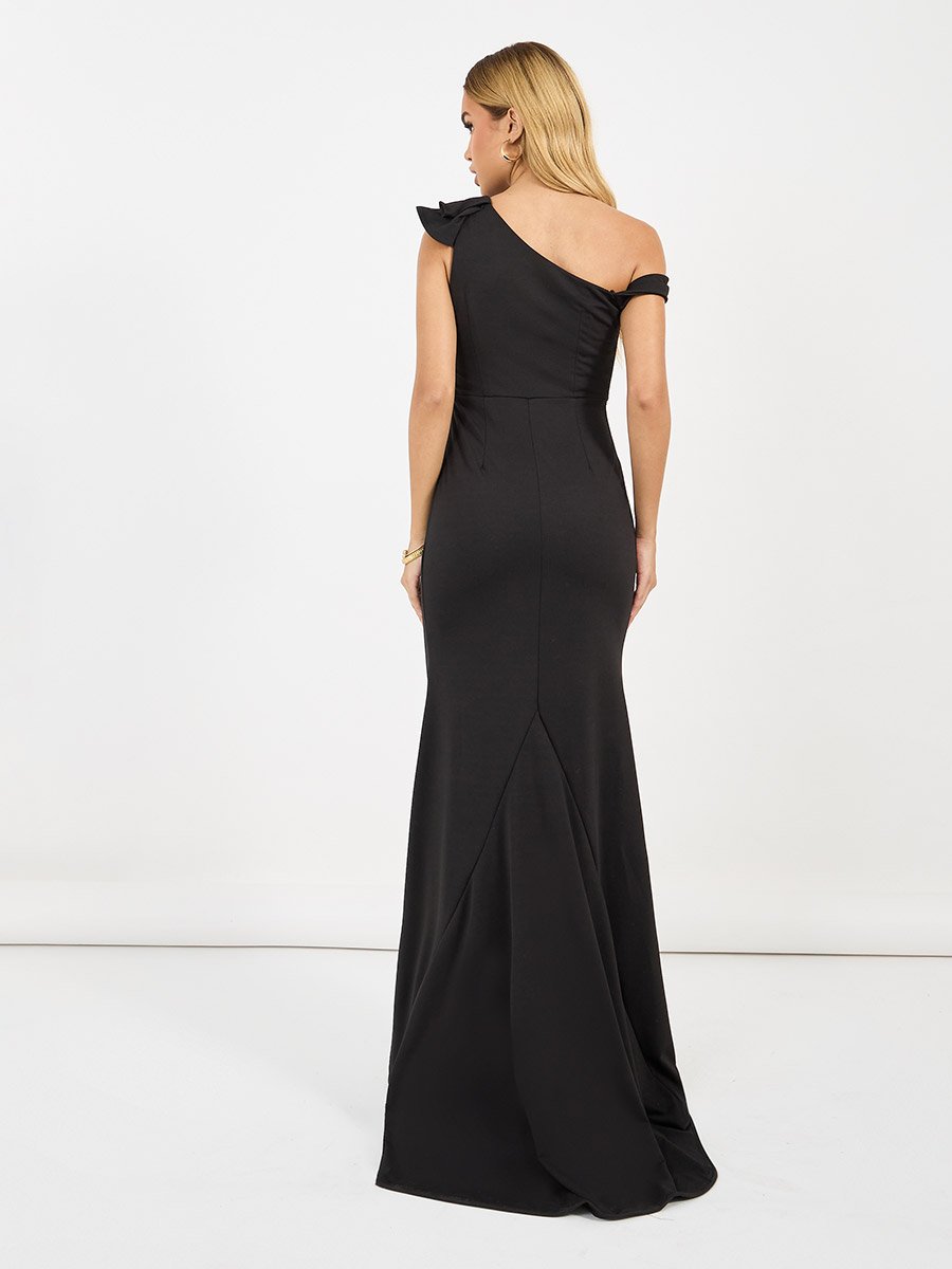 Ruffle Detail One Shoulder Mermaid Hem Maxi Dress 