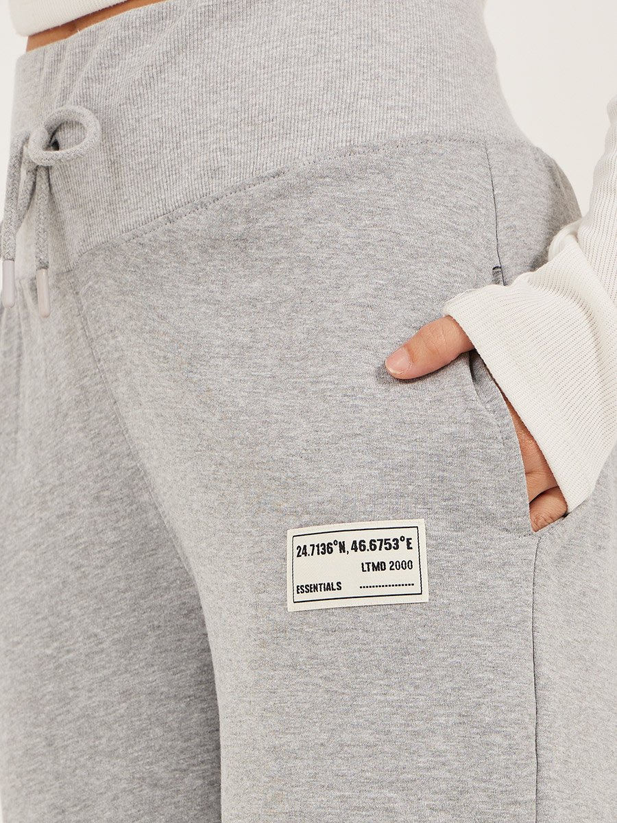 Badge Detail Wide Leg Joggers with Side Slit