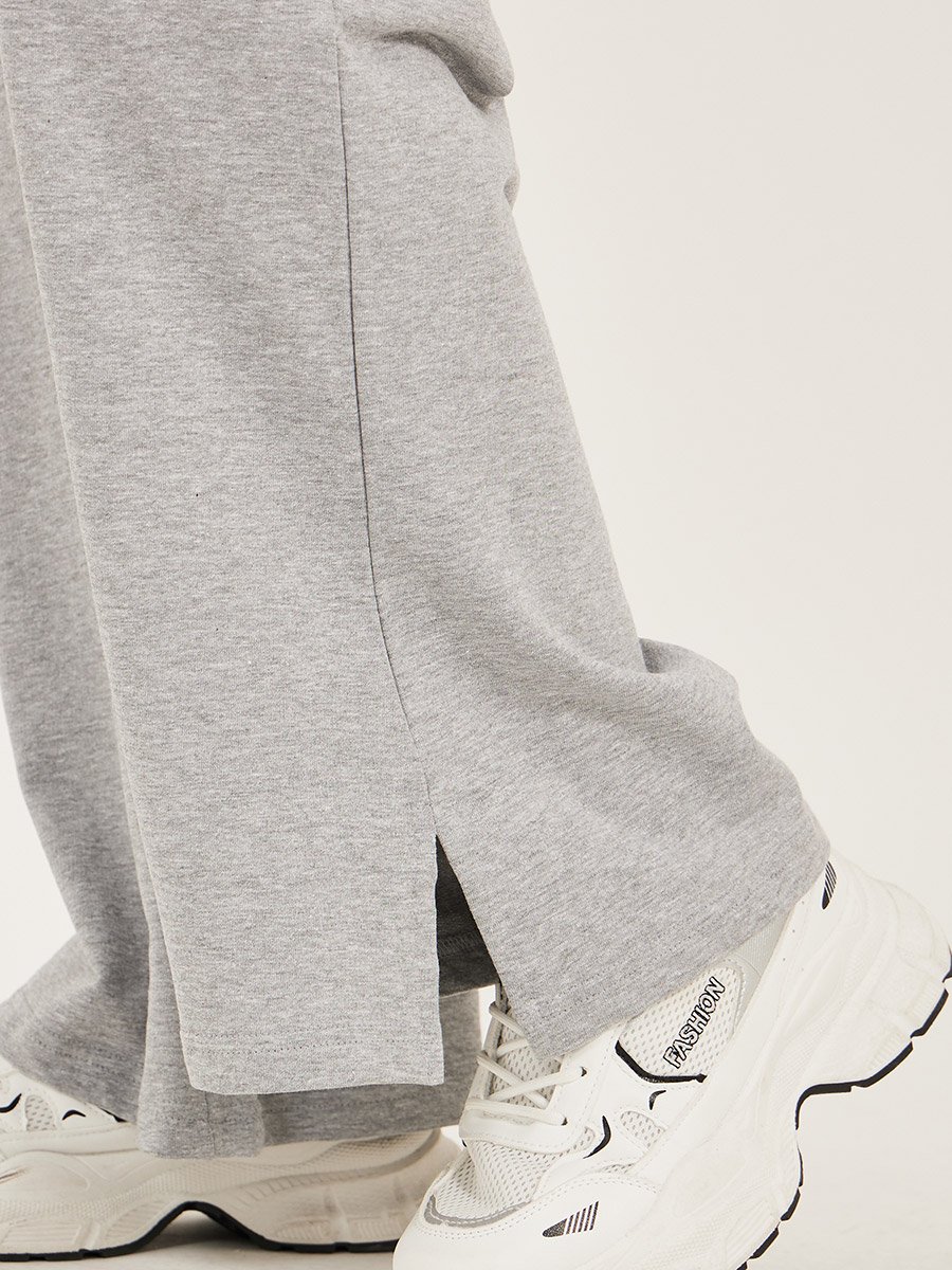 Badge Detail Wide Leg Joggers with Side Slit