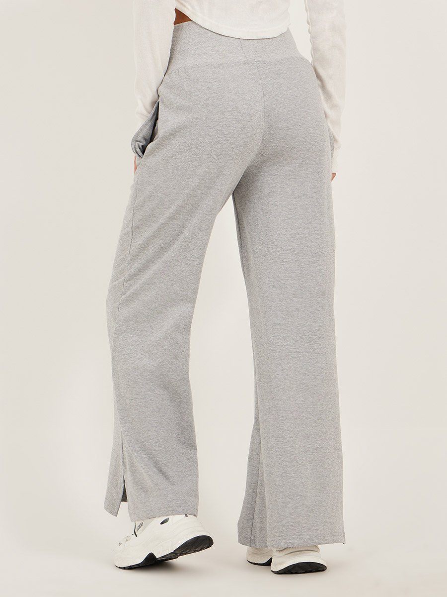 Badge Detail Wide Leg Joggers with Side Slit