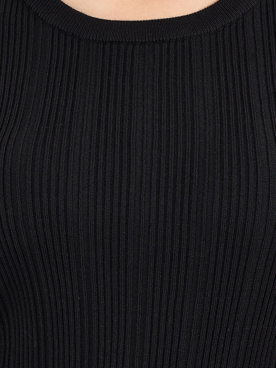 Textured Knit Round Neck Sheath Midi Dress