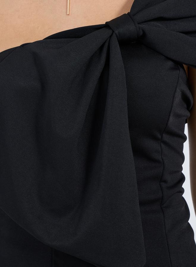 Bow Design One Shoulder Knit Top and Wide Leg Pants Co-Ords
