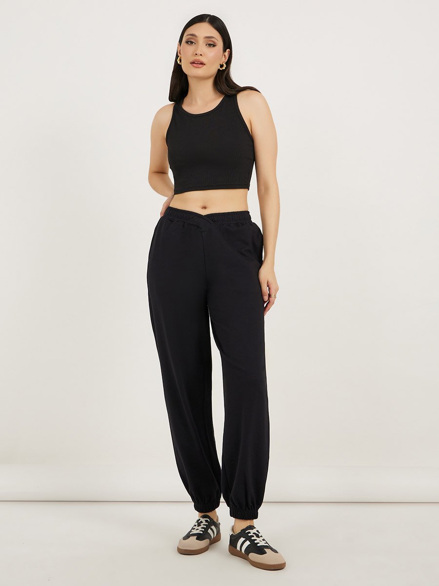 High Rise Cross Waistband Tapered Leg Joggers