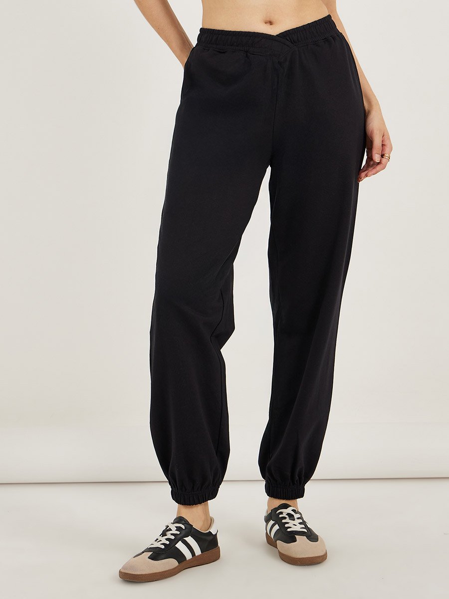 High Rise Cross Waistband Tapered Leg Joggers