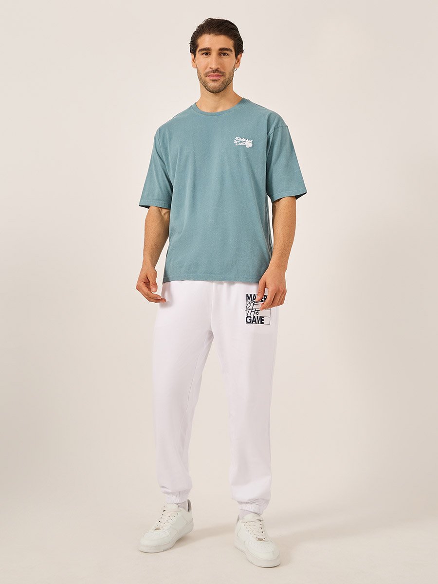 Acid Washed Oversized T-Shirt with Contrast Embroidery