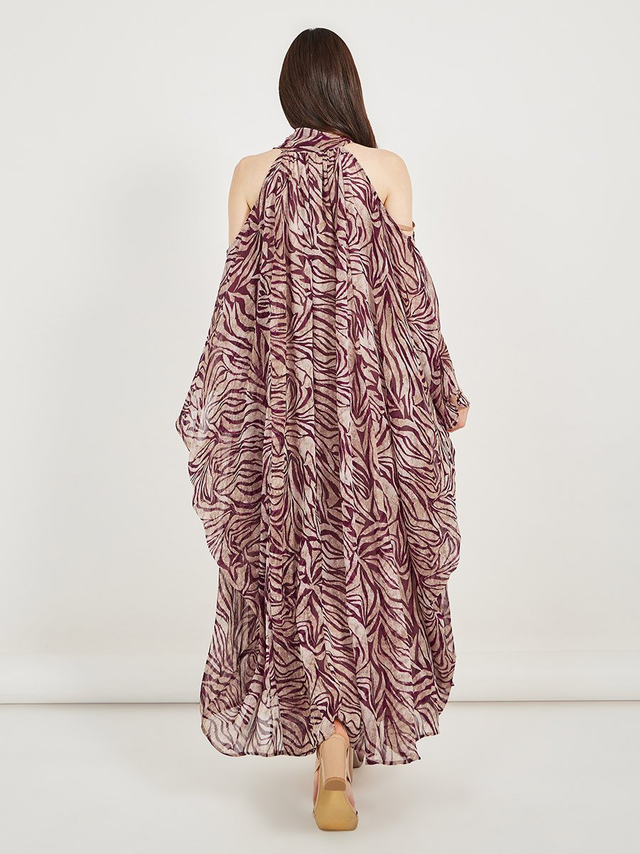 All-Over Print Tie-Up Neck Kaftan Maxi Dress