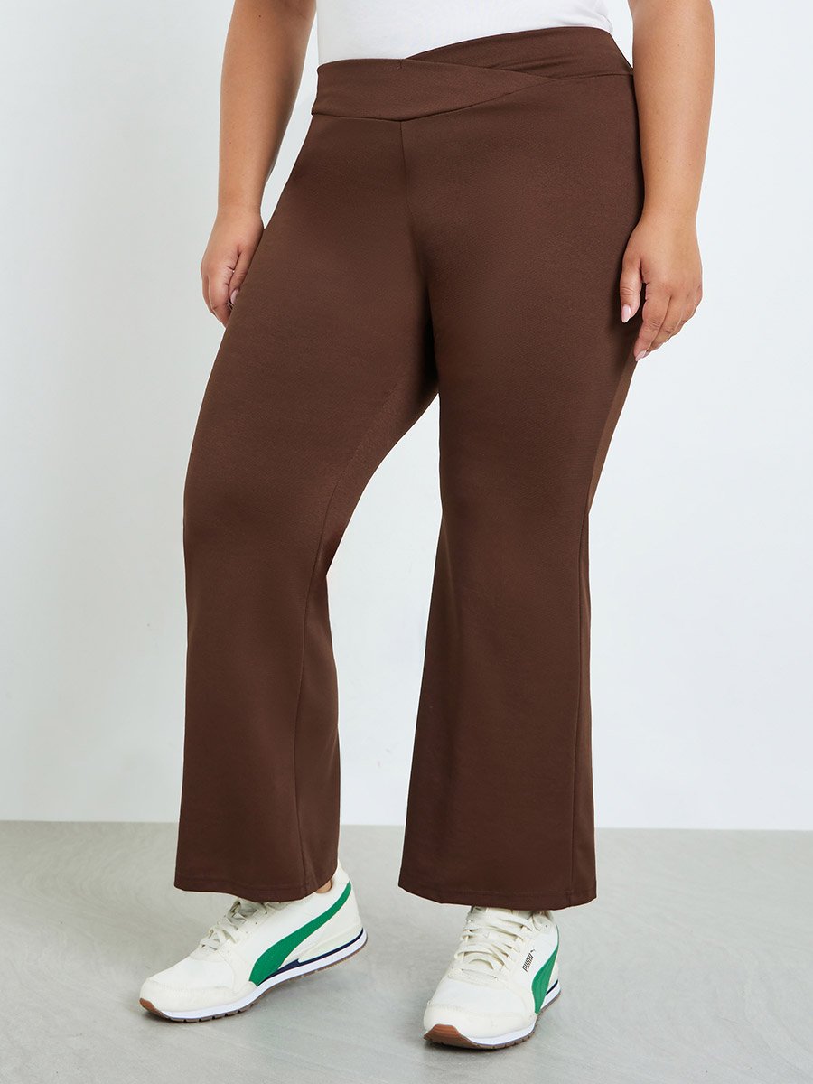 Plus Size Brown Flared Trousers