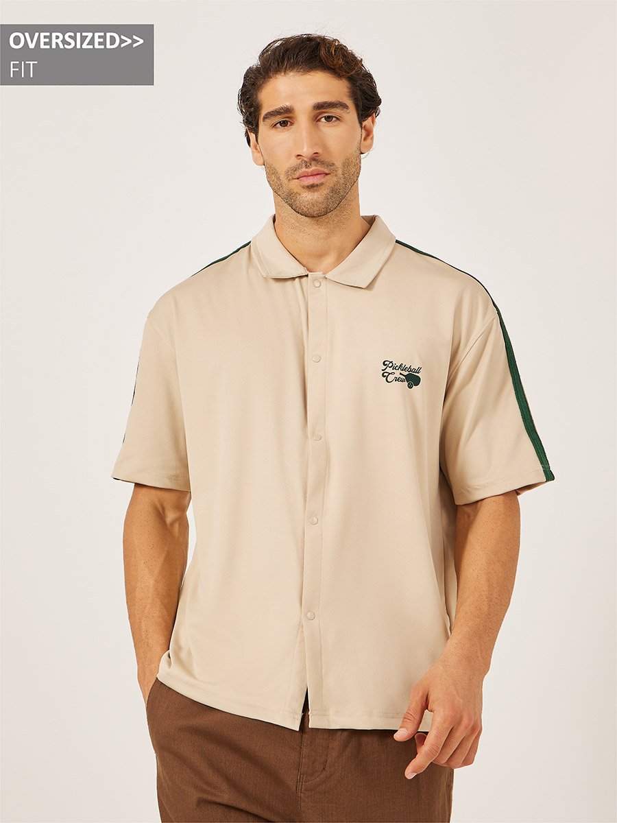 Embroidered Oversized Shirt with Tape Detail
