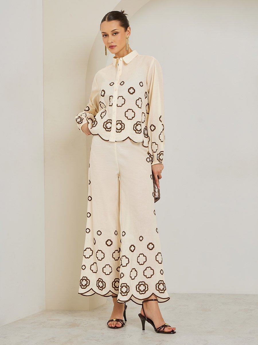 Women Off-White Embroidered Long Sleeve Shirt