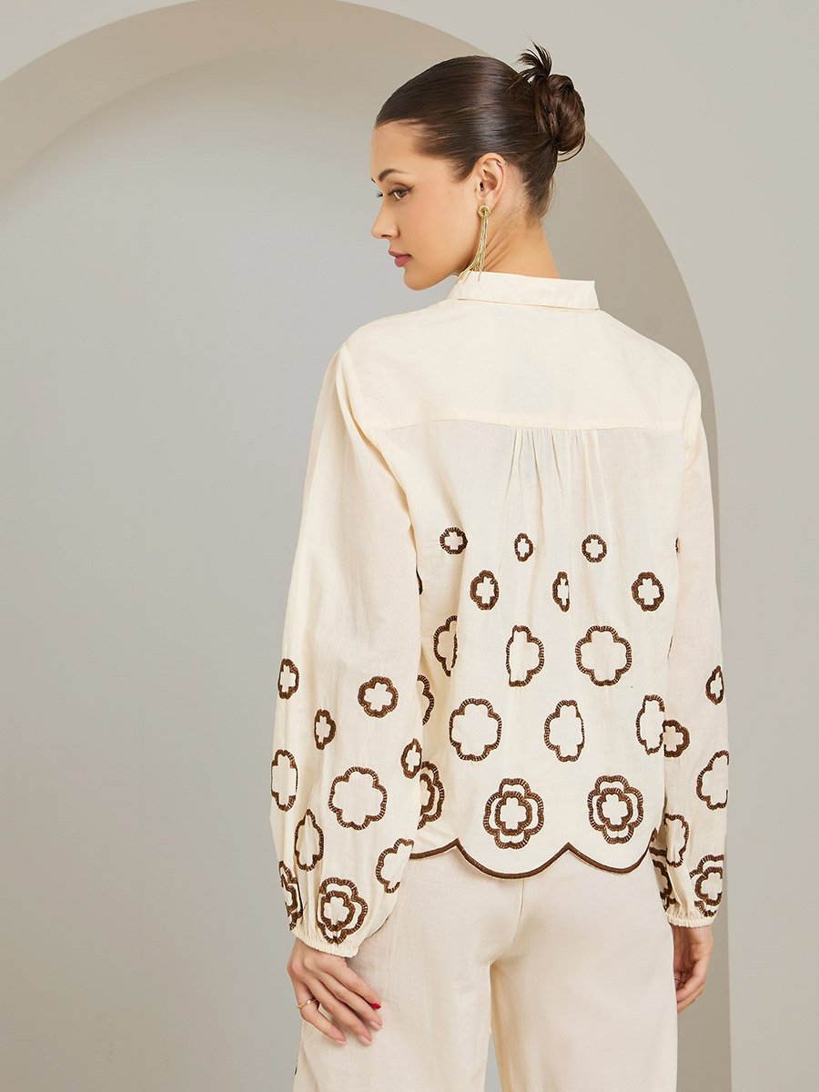 Women Off-White Embroidered Long Sleeve Shirt