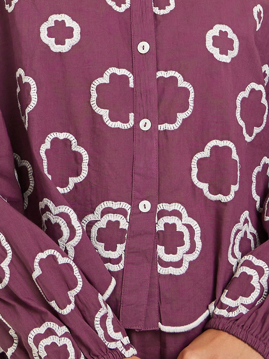 Women Purple Embroidered Long Sleeve Shirt