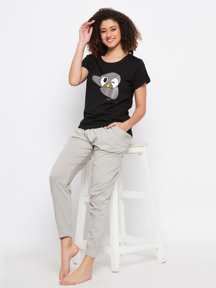 Cotton Penguin Graphic Print T-Shirt and Solid Jogger Set