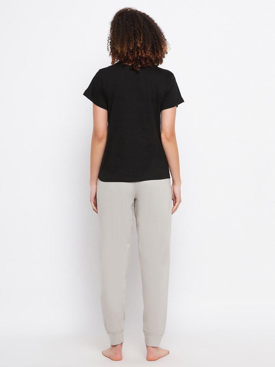 Cotton Penguin Graphic Print T-Shirt and Solid Jogger Set