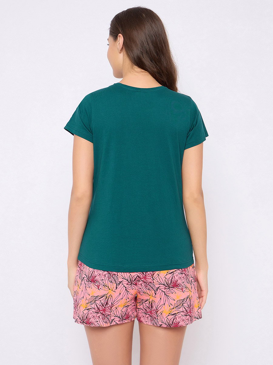 Slogan Print T-Shirt and Floral Shorts Set