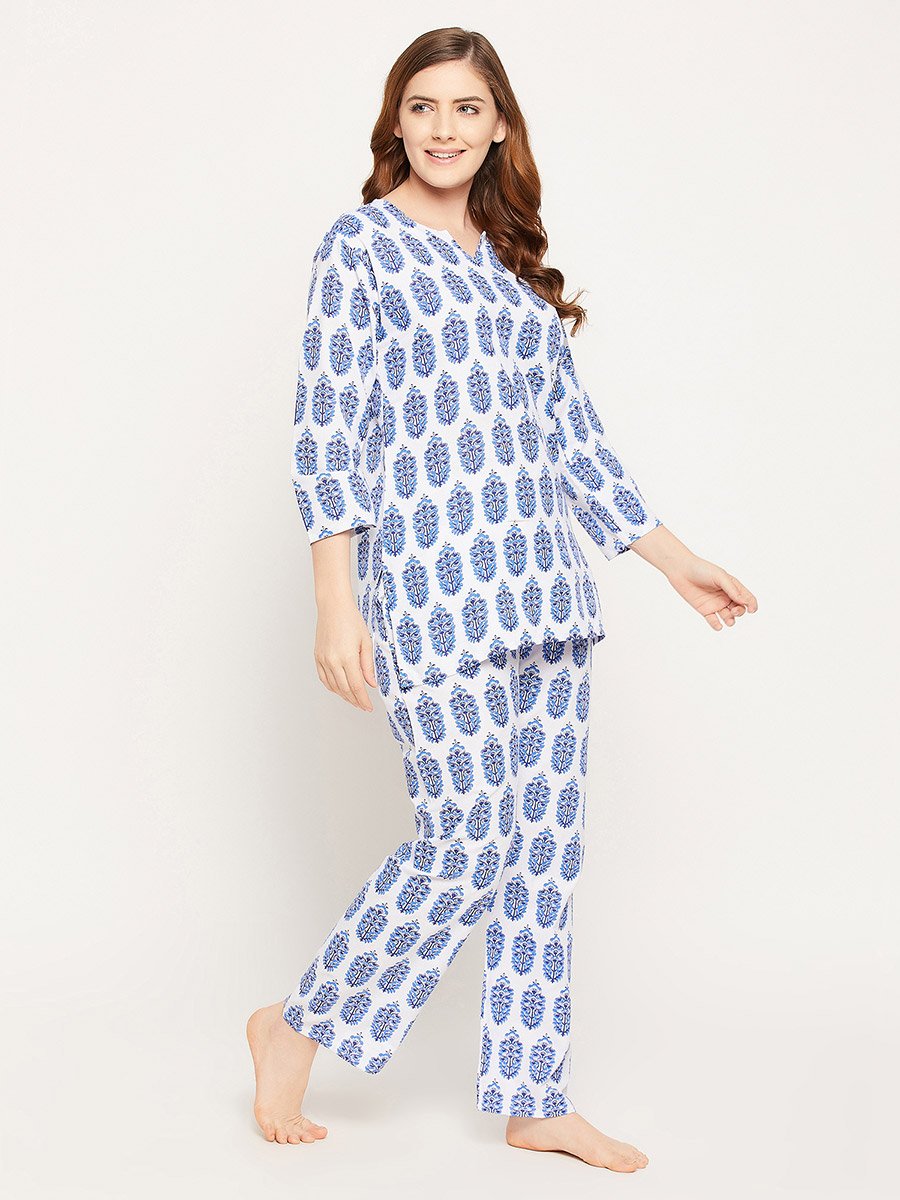 Cotton Floral Print 3/4 Sleeves Top and Pyjama Set