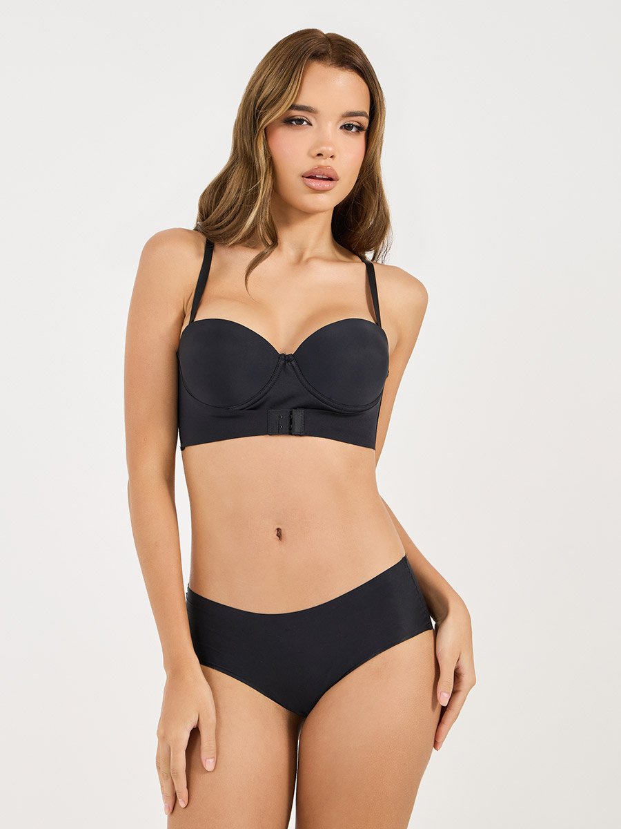 Padded Wired Front Hook and Eye Closure Balconette Bra