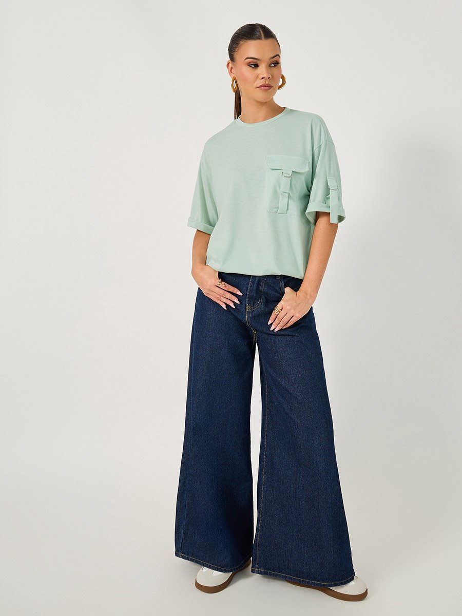 Oversized Round Neck T-Shirt with Utility Pocket Detail