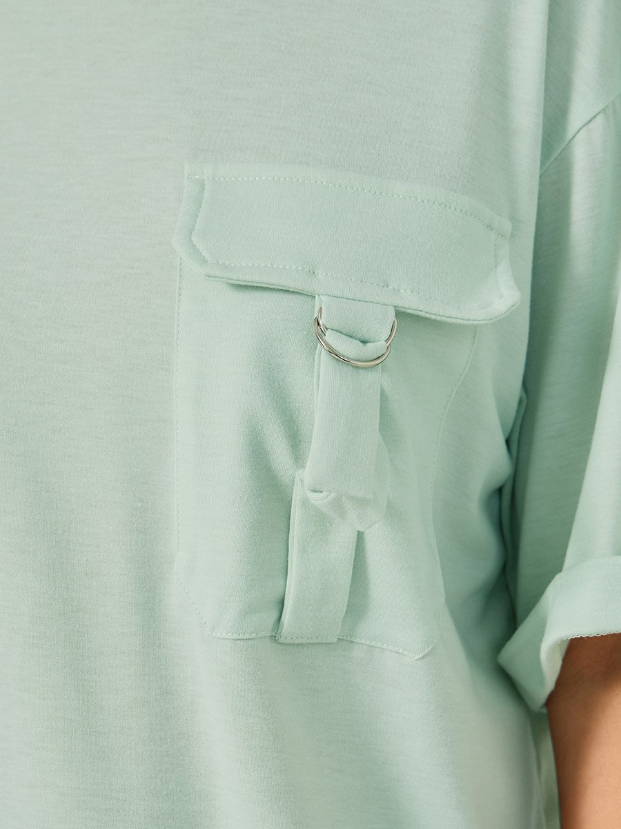 Oversized Round Neck T-Shirt with Utility Pocket Detail