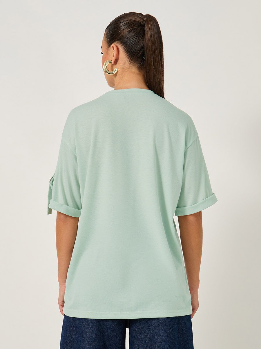 Oversized Round Neck T-Shirt with Utility Pocket Detail
