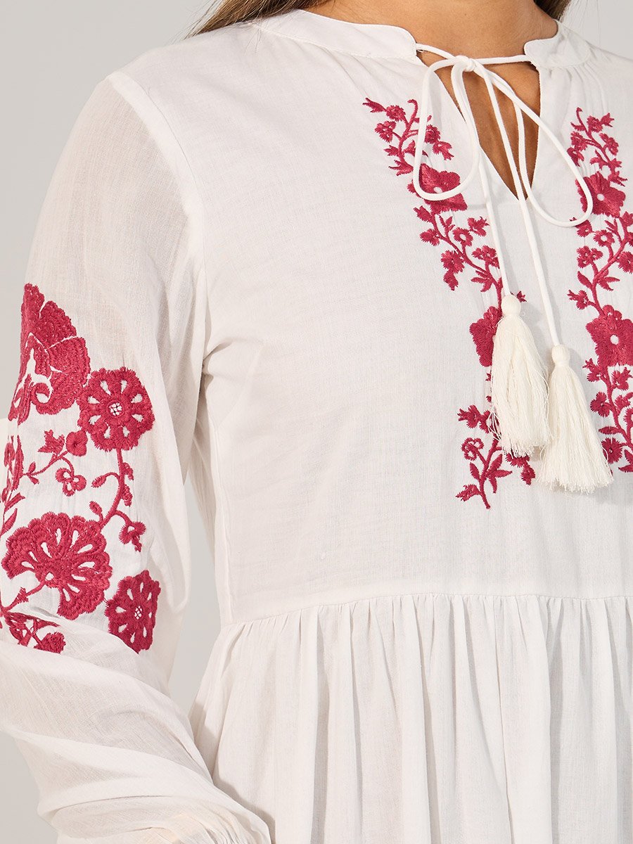 Embroidered Long Sleeves A-Line Midi Dress For Women at Saudi | Styli