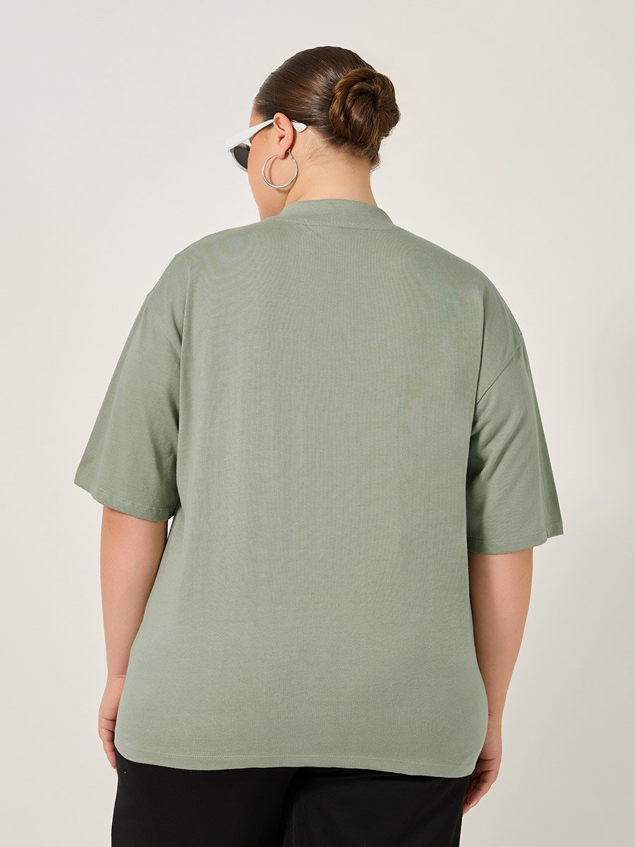 Plus Size Round Neck Oversized T-Shirt with Utility Pockets