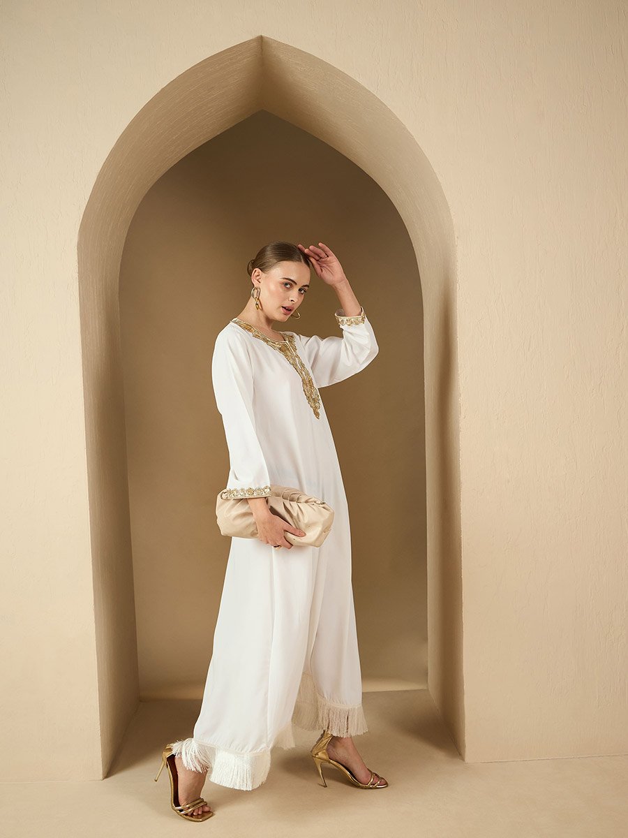 Lace Insert Round Neck A-Line Jalabyia