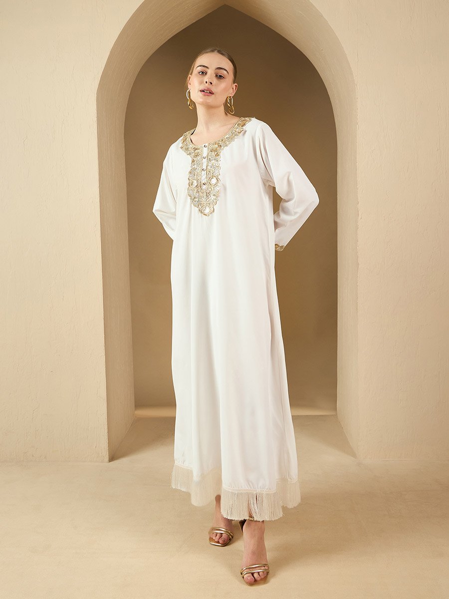 Lace Insert Round Neck A-Line Jalabyia